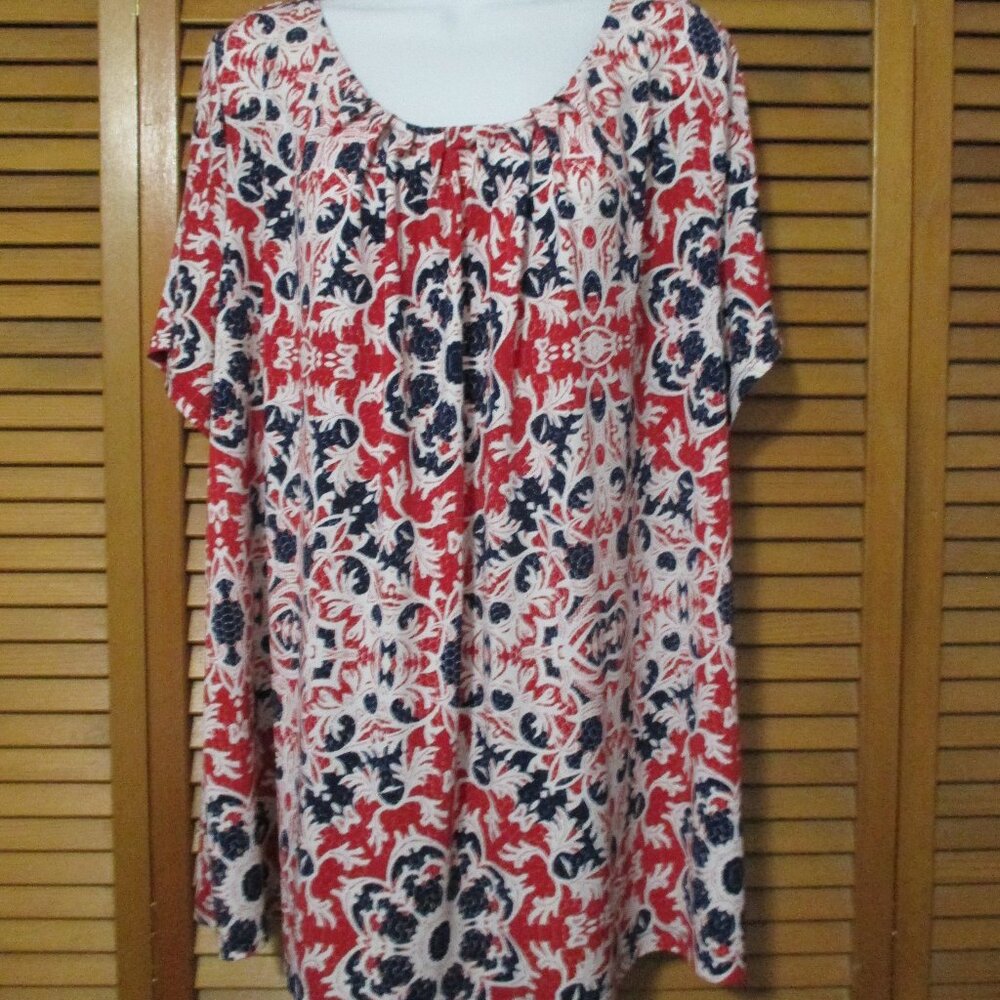 Liz Claiborne Career top navy & red short sleeve casual stretchy blouse size 3x